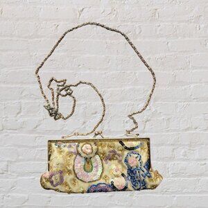 Evening Bijoux Terner Sequined Golden Satin Clutch Cross Body Mini Bag‎